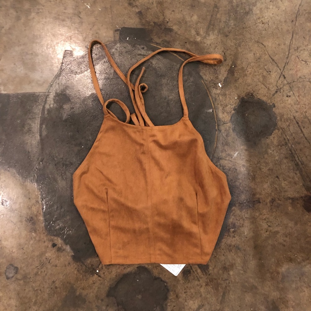 Faux suede cross back halter